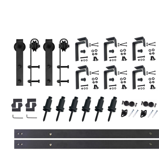 HOMACER 96-in Rustic Black Indoor J-strap Double Bypass Barn Door Hardware Kit YT4TGH096C