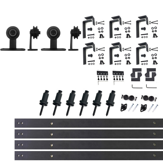 HOMACER 108-in Rustic Black Indoor Top Mount Double Bypass Barn Door Hardware Kit DZ4TGH108C