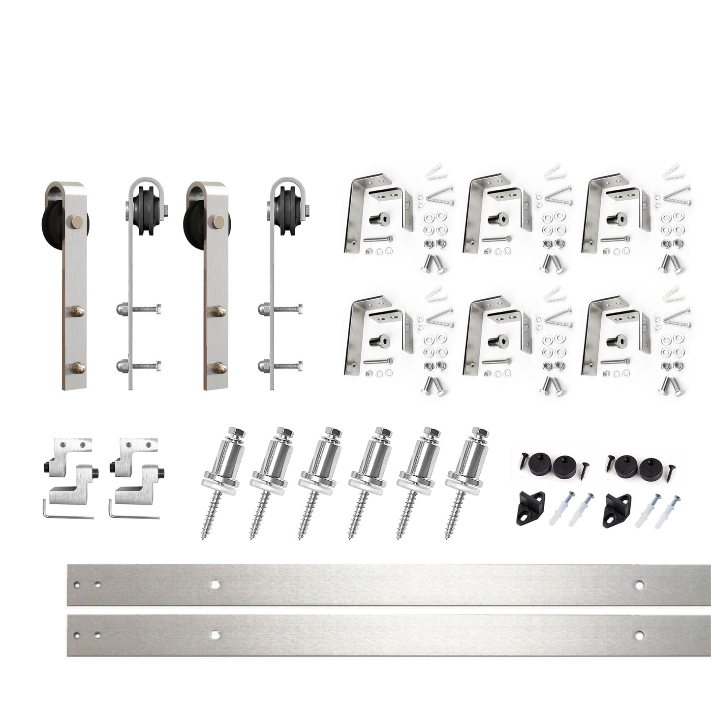 HOMACER 90-in Brushed Nickel Indoor J-strap Double Bypass Barn Door Hardware Kit YT4DNZ090C