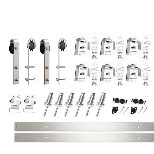 HOMACER 90-in Brushed Nickel Indoor J-strap Double Bypass Barn Door Hardware Kit YT4DNZ090C