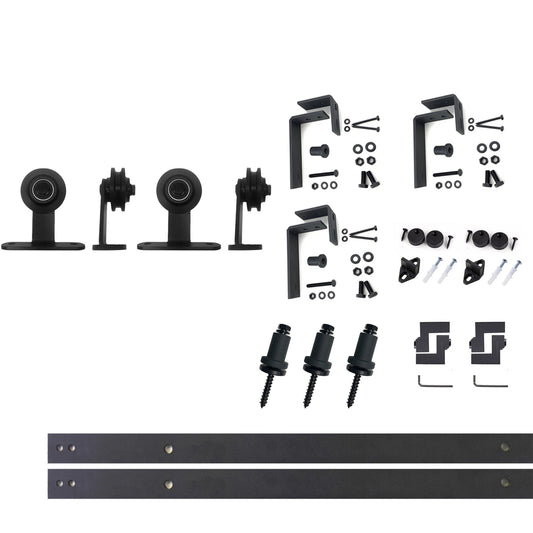 HOMACER 48-in Rustic Black Indoor Top Mount Double Bypass Barn Door Hardware Kit DZ4TGH048C