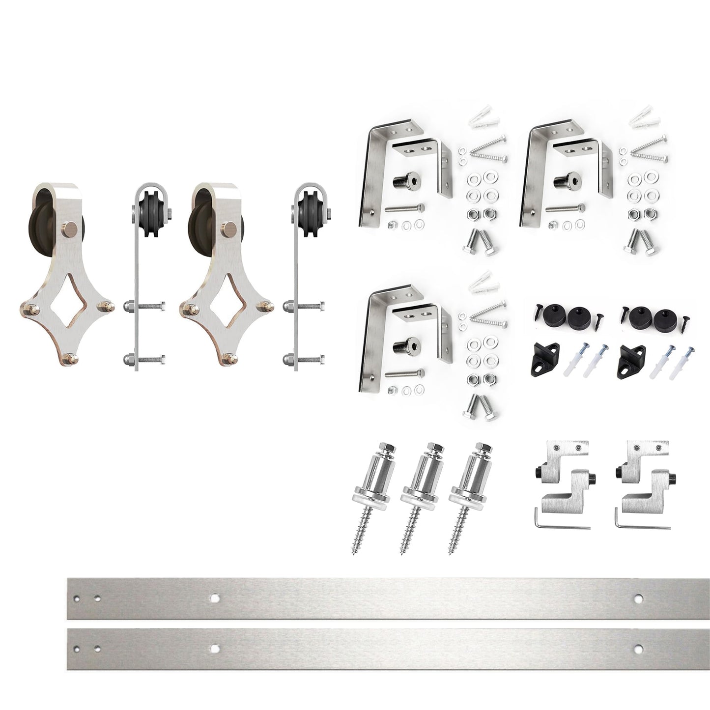 HOMACER 54-in Brushed Nickel Indoor Diamond Double Bypass Barn Door Hardware Kit LX4DNZ054C