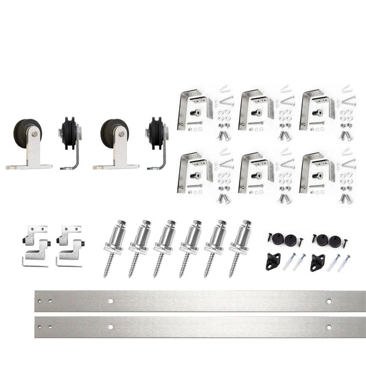 HOMACER 96-in Brushed Nickel Indoor Top Mount Double Bypass Barn Door Hardware Kit DZ4DNZ096C