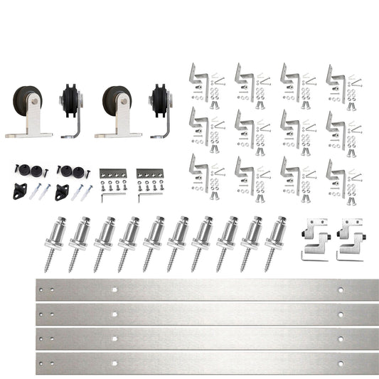 HOMACER 192-in Brushed Brushed Nickel Indoor Top mount Double bypass Barn door hardware kit