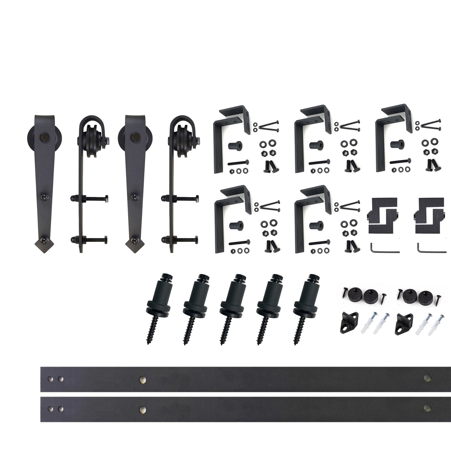 HOMACER 72-in Rustic Black Indoor Arrow Double Bypass Barn Door Hardware Kit JT4TGH072C