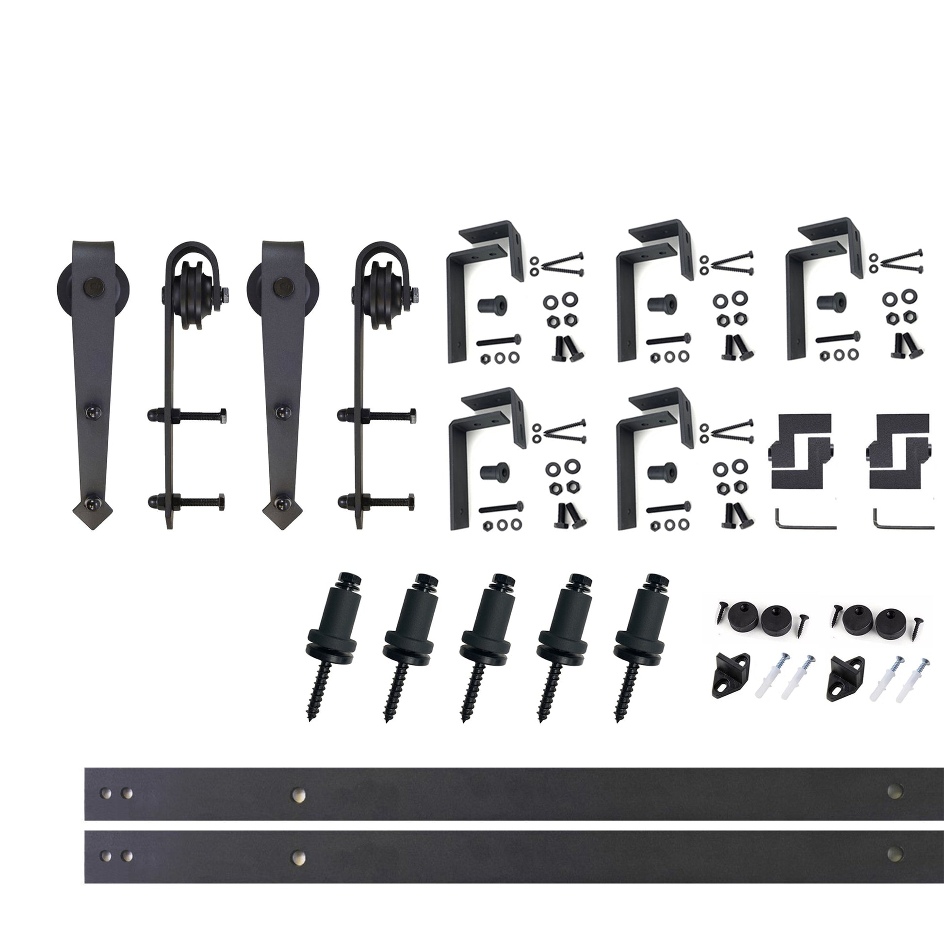 HOMACER 72-in Rustic Black Indoor Arrow Double Bypass Barn Door Hardware Kit JT4TGH072C