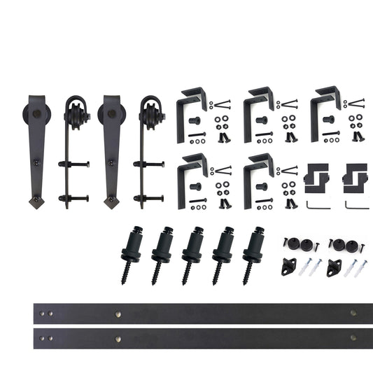 HOMACER 72-in Rustic Black Indoor Arrow Double Bypass Barn Door Hardware Kit JT4TGH072C