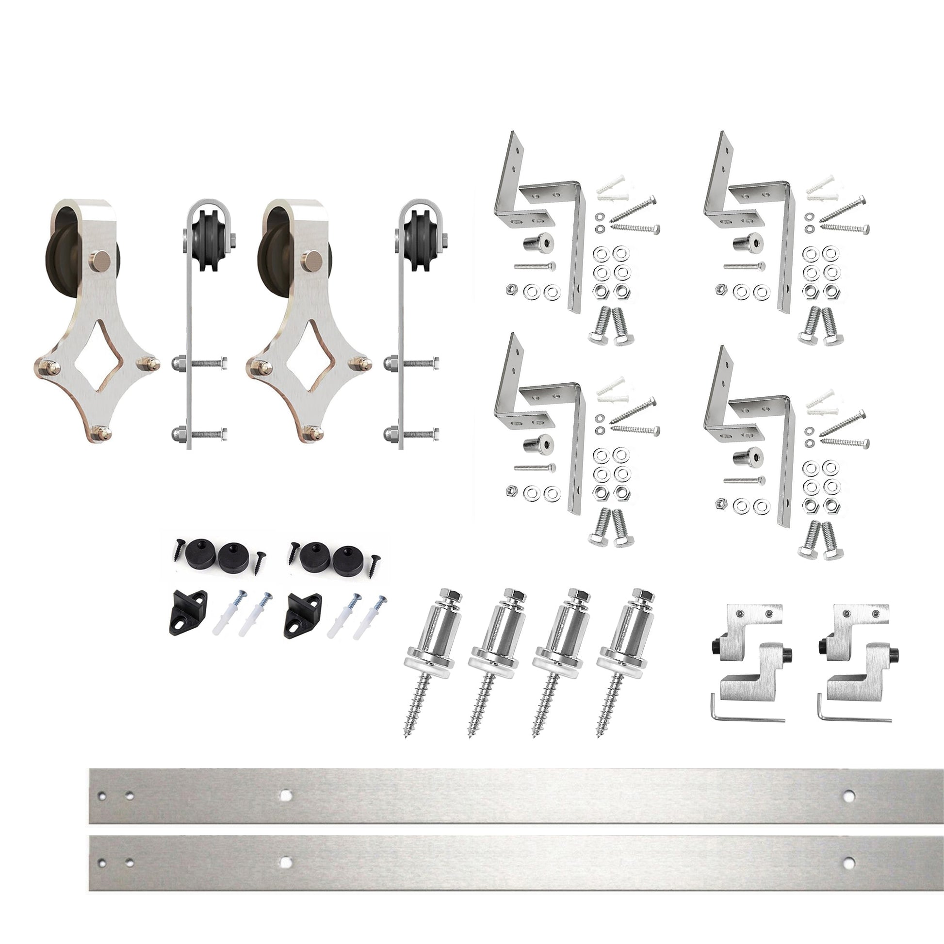 HOMACER 66-in Brushed Nickel Indoor Diamond Double Bypass Barn Door Hardware Kit LX3DNZ066C