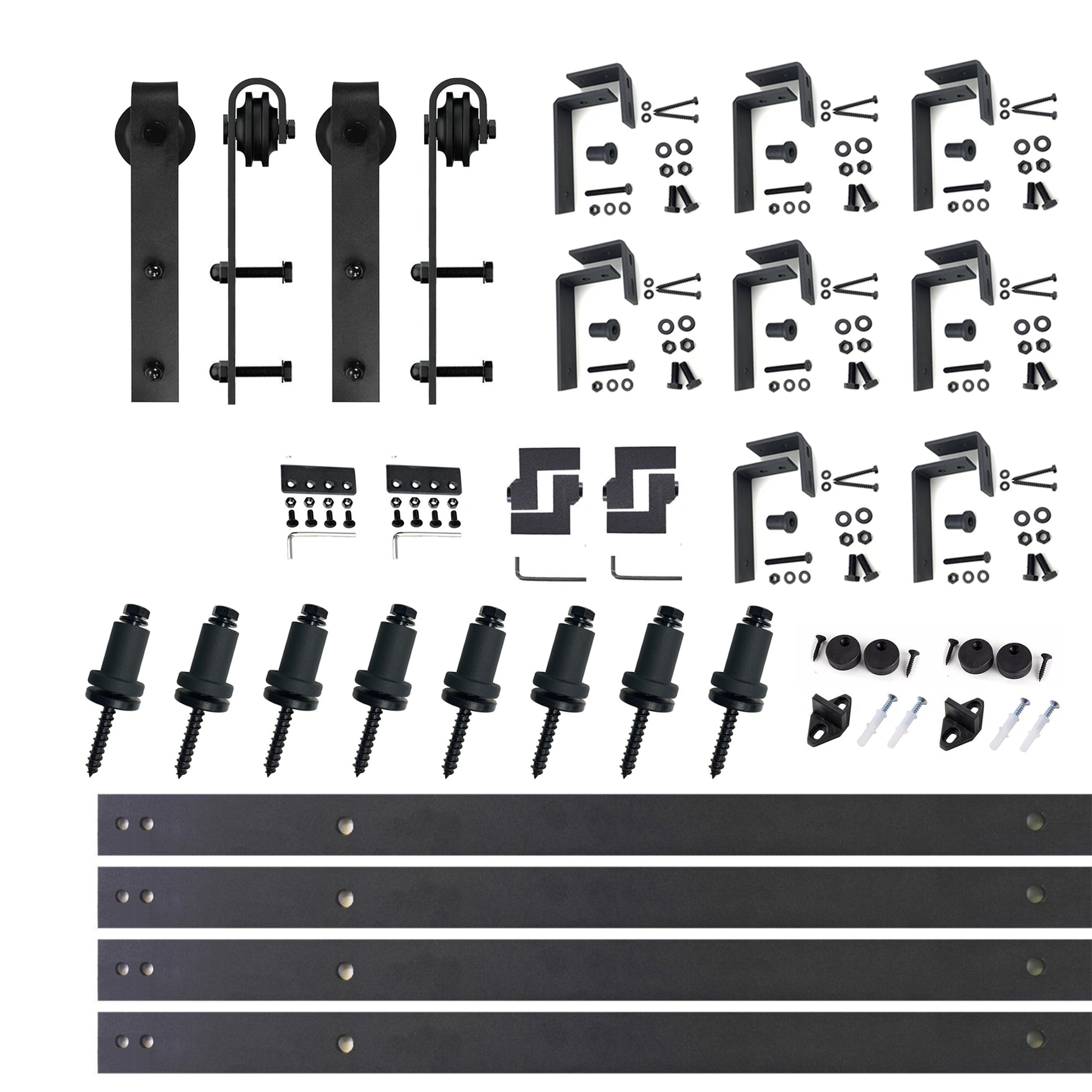 HOMACER 132-in Rustic Black Indoor J-strap Double Bypass Barn Door Hardware Kit YT4TGH132C