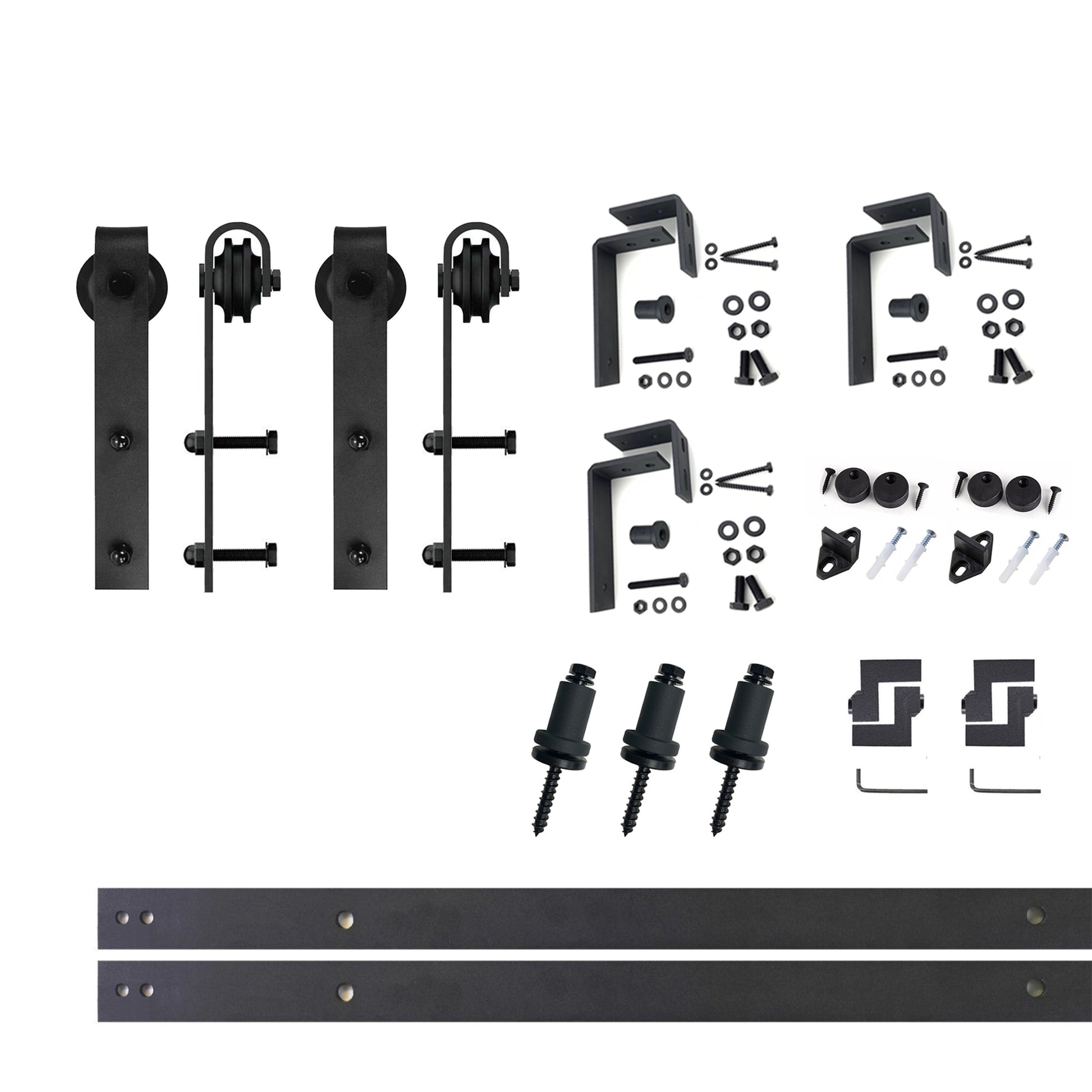 HOMACER 48-in Rustic Black Indoor J-strap Double Bypass Barn Door Hardware Kit YT4TGH048C