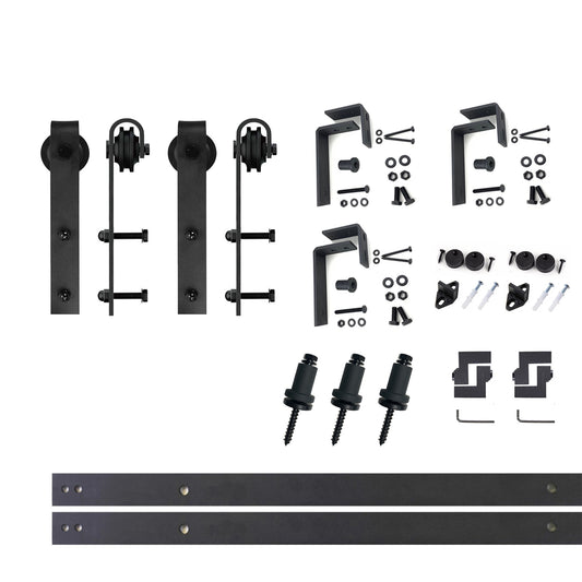 HOMACER 48-in Rustic Black Indoor J-strap Double Bypass Barn Door Hardware Kit YT4TGH048C