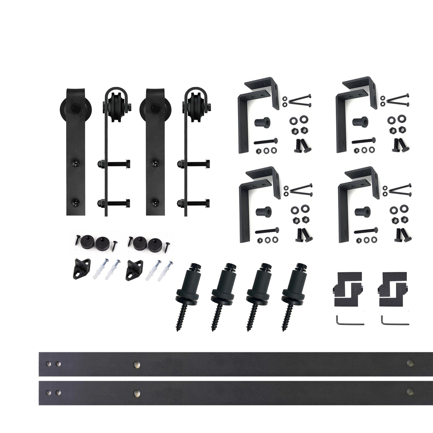 HOMACER 60-in Rustic Black Indoor J-strap Double Bypass Barn Door Hardware Kit YT4TGH060C