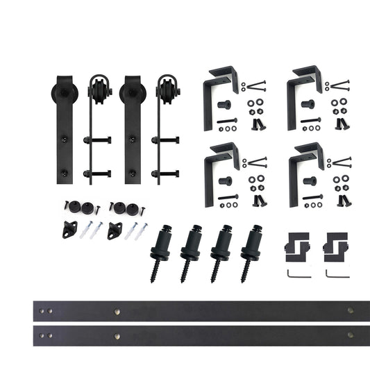 HOMACER 66-in Rustic Black Indoor J-strap Double Bypass Barn Door Hardware Kit YT4TGH066C