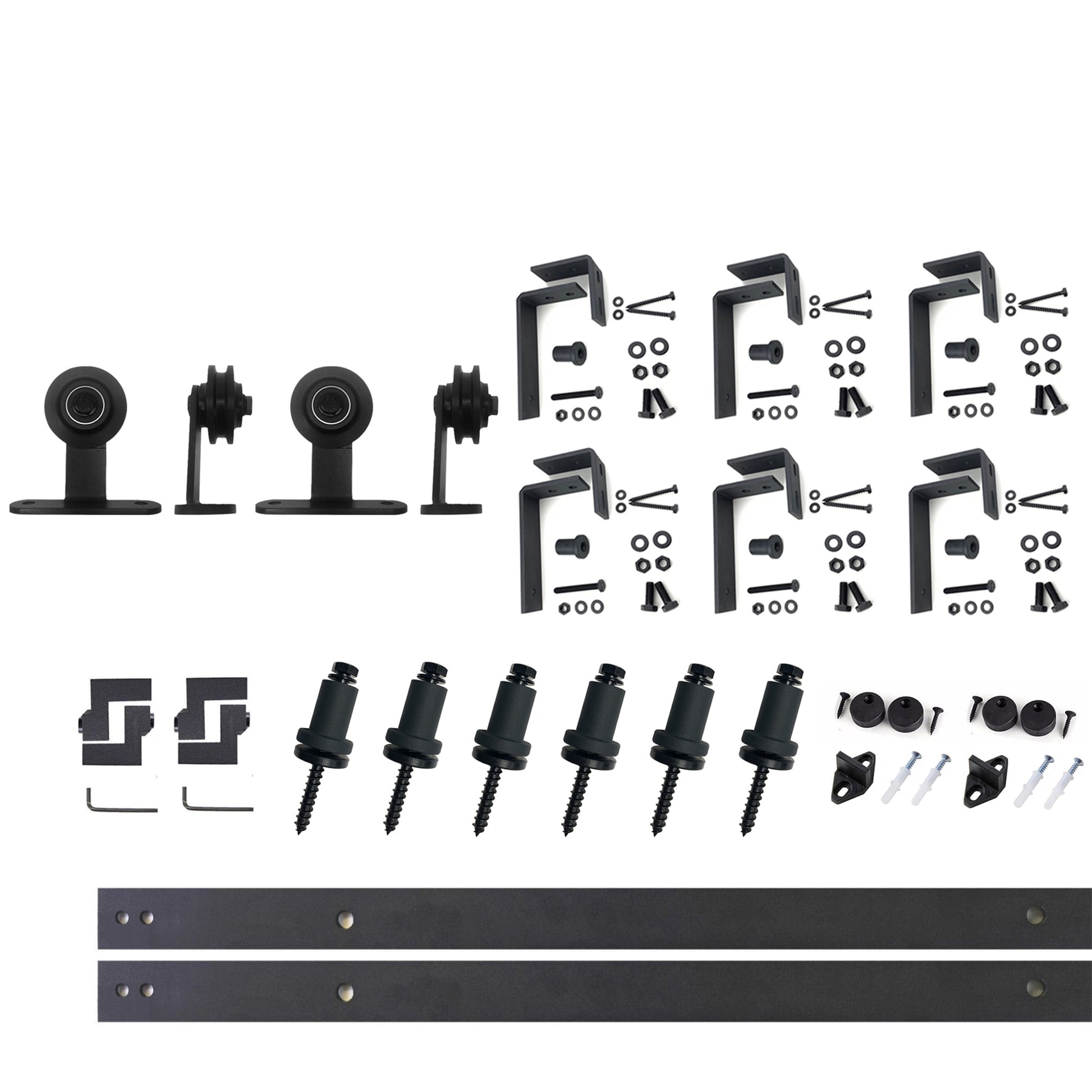 HOMACER 96-in Rustic Black Indoor Top Mount Double Bypass Barn Door Hardware Kit DZ4TGH096C