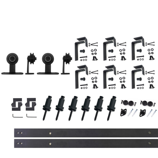 HOMACER 96-in Rustic Black Indoor Top Mount Double Bypass Barn Door Hardware Kit DZ4TGH096C