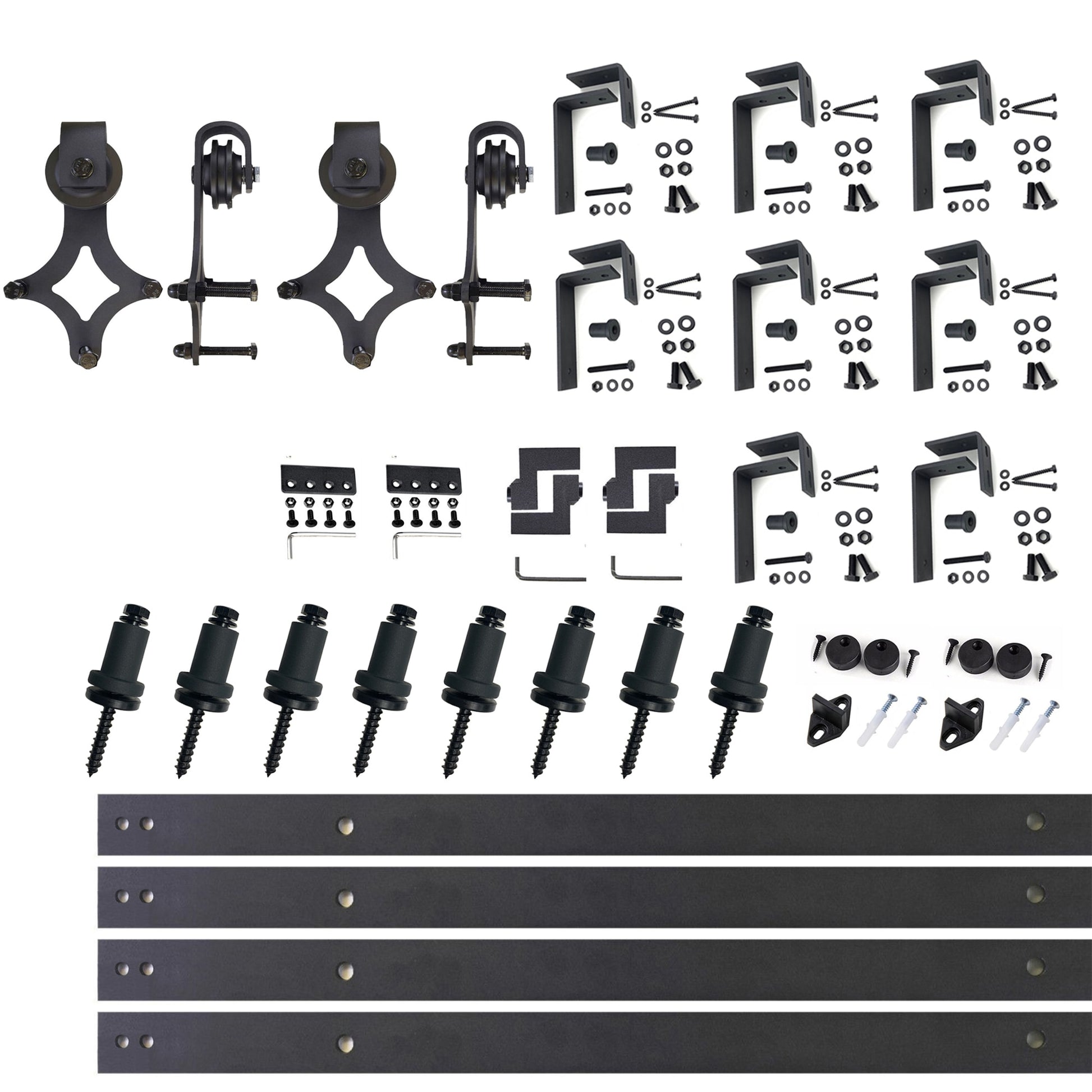 HOMACER 132-in Rustic Black Indoor Diamond Double Bypass Barn Door Hardware Kit LX4TGH132C