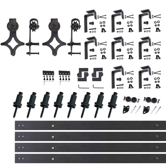 HOMACER 132-in Rustic Black Indoor Diamond Double Bypass Barn Door Hardware Kit LX4TGH132C
