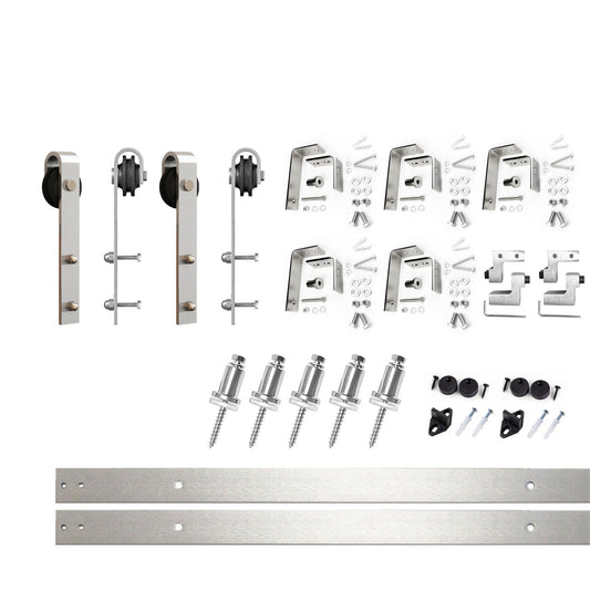 HOMACER 72-in Brushed Nickel Indoor J-strap Double Bypass Barn Door Hardware Kit YT4DNZ072C