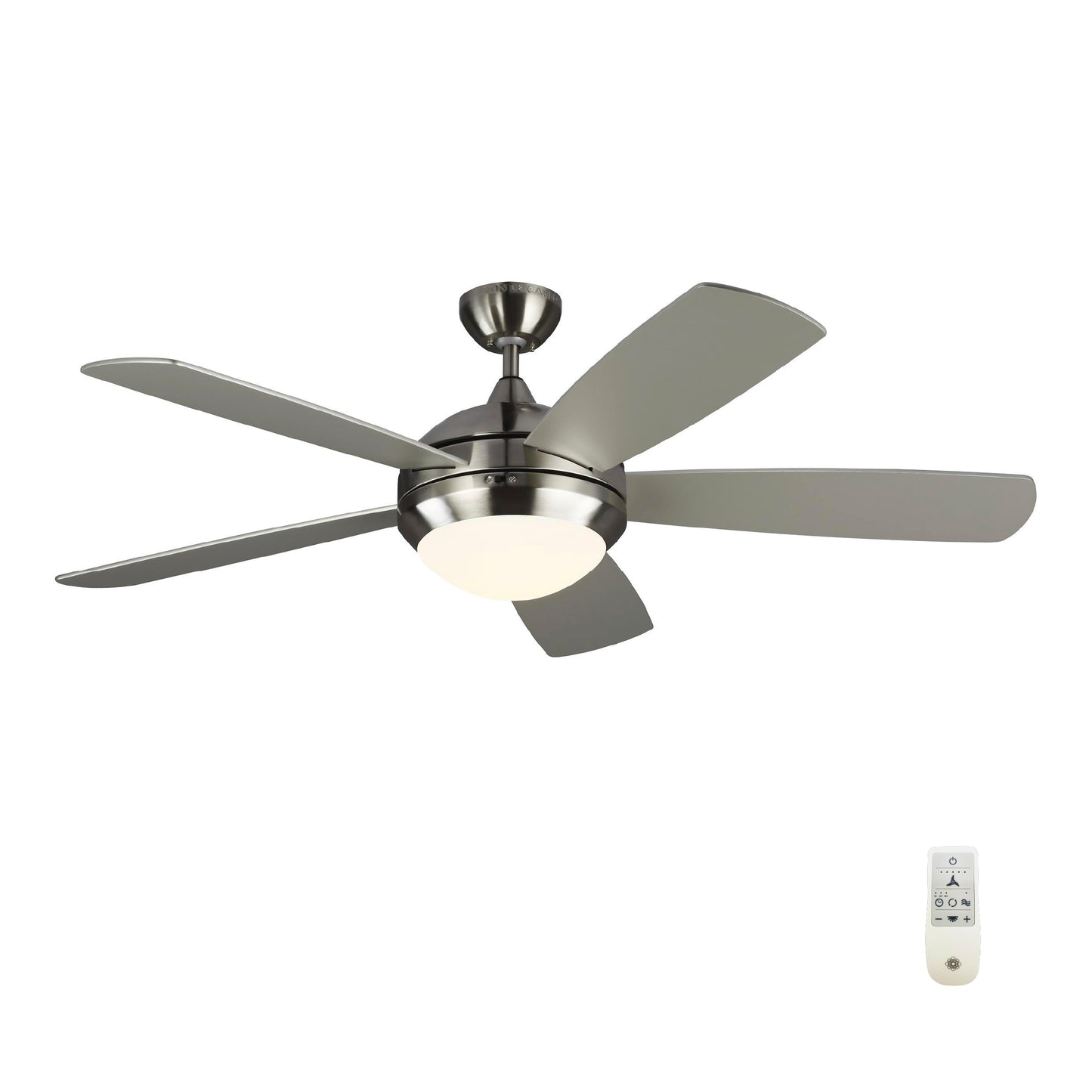 Generation Lighting Discus Dimmable 52-in Brushed Steel with Silver Blades Integrated LED Indoor Smart Ceiling Fan with Light and Remote (5-Blade) 5DISM52BSD