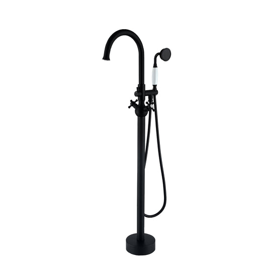 Clihome Matte Black 2-handle Freestanding High-arc Bathtub Faucet with Hand Shower ( Valve Included )