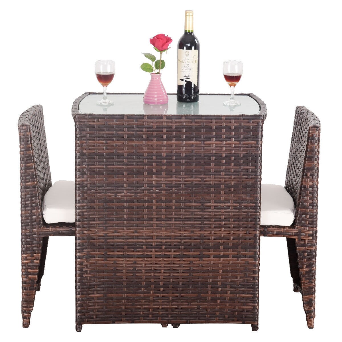 CASAINC 3-Piece Rattan Patio Conversation Set with Off-white Cushions