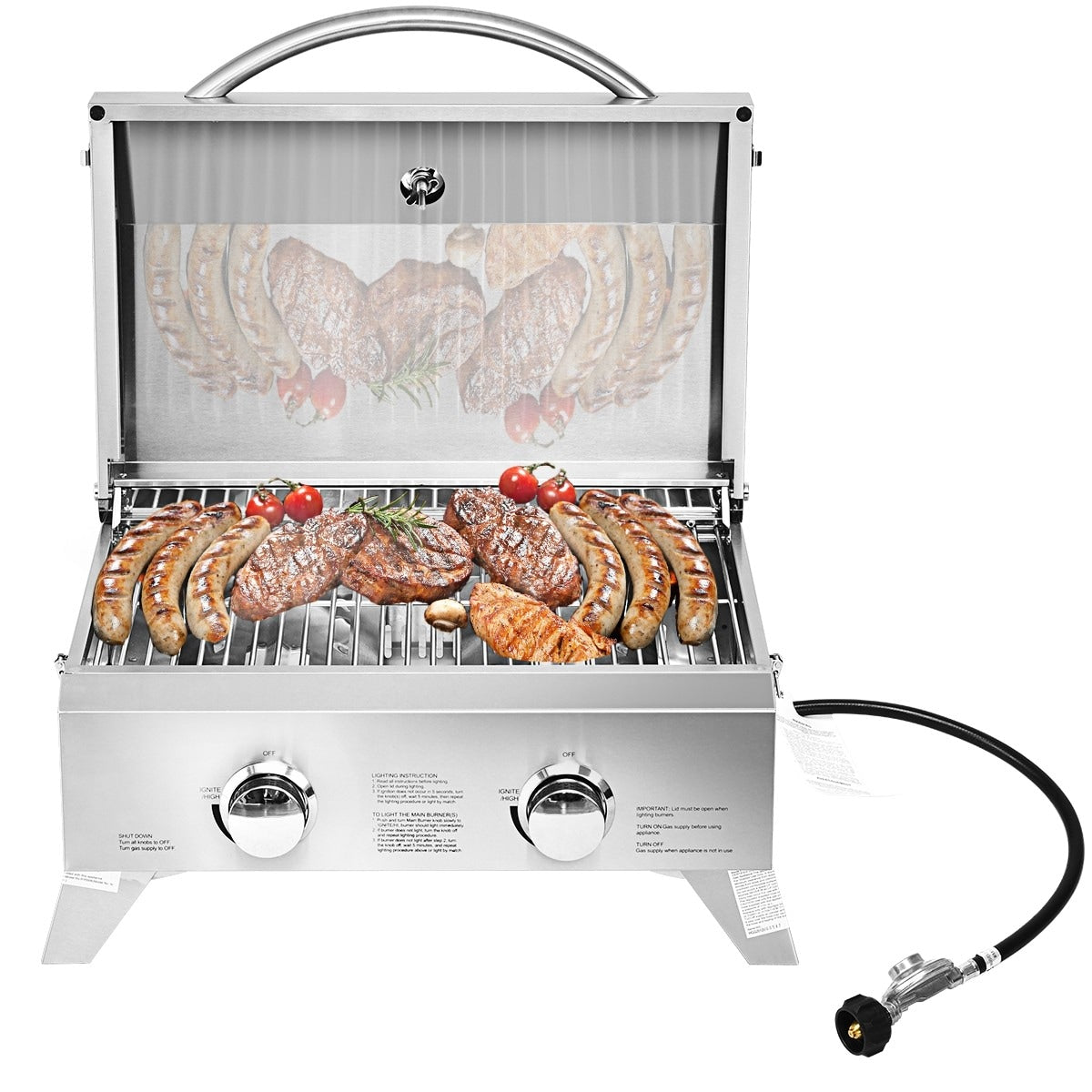 Clihome Burner Liquid Propane Gas Grill Silver 2-Burner Liquid Propane Gas Grill with 1 Side Burner CWCH-OP3KJ243