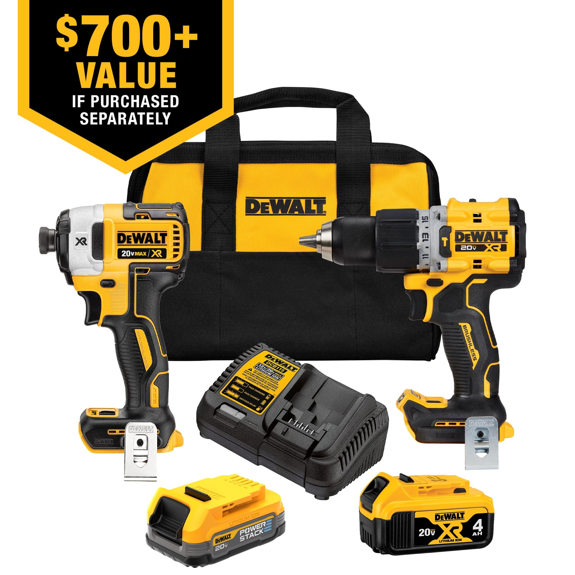 DEWALT 20V MAX XR HD-Impact Kit with 2 Batteries, Charger and Tool Bag DCK249E1M1
