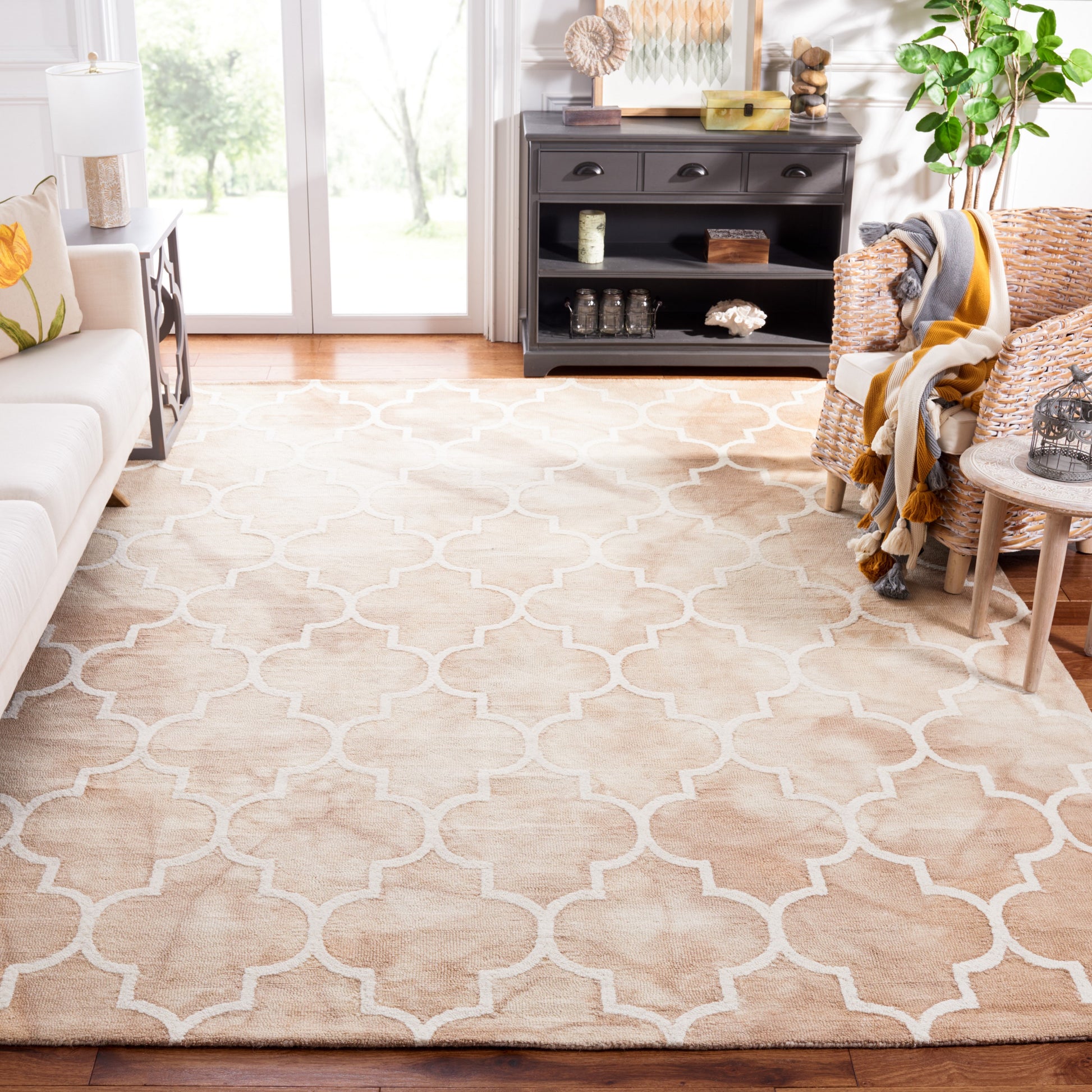 Safavieh Dip Dye Dorinda 9 x 12 (ft) Tufted Wool Beige/Ivory Rectangular Indoor Trellis Bohemian/Eclectic Area rug