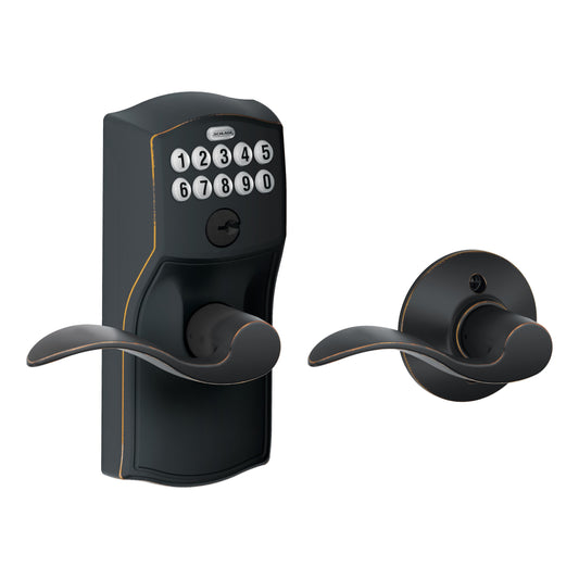 Schlage Customizable Keying Camelot-Accent Aged Bronze Electronic Handle with Keypad FE575 CAM 716 ACC G
