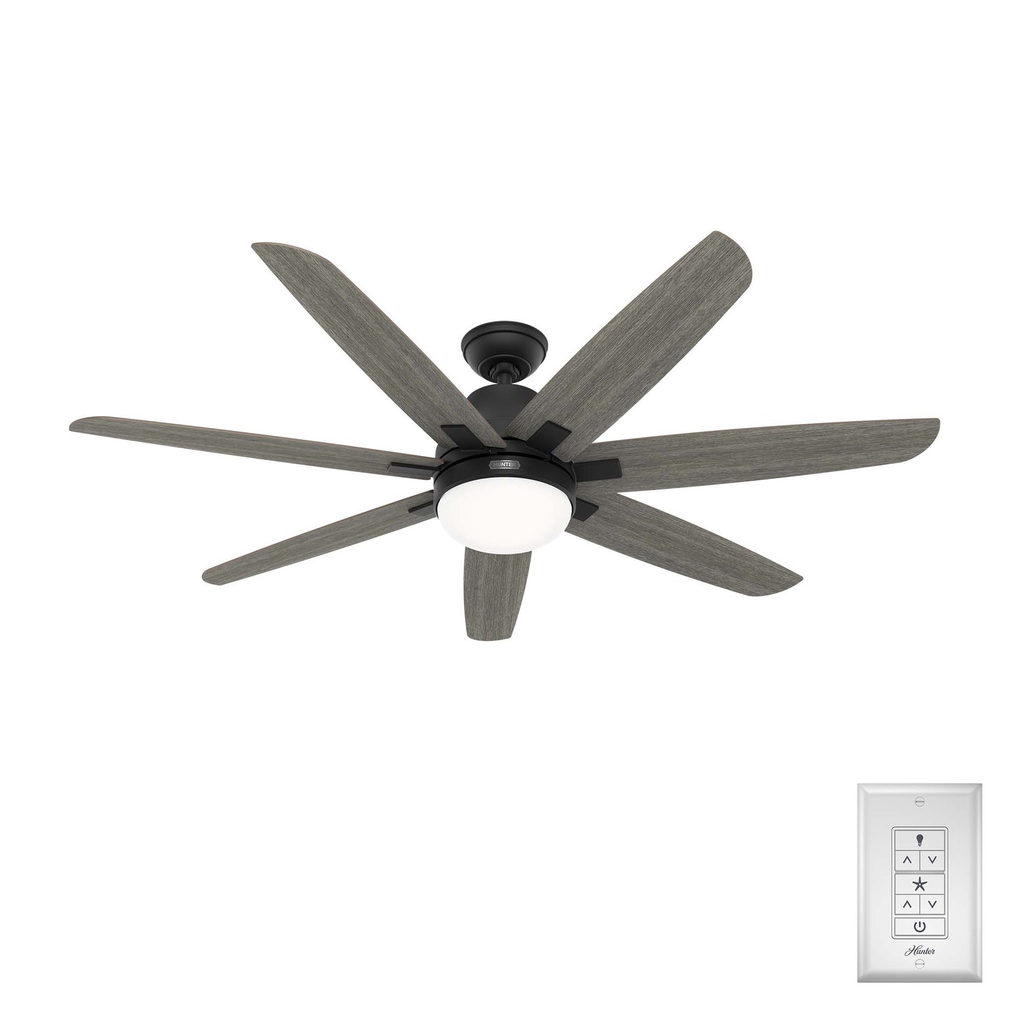 Hunter Wilder 60-in Matte Black with Dark Gray Oak Blades Ceiling Fan With Light ( 7 -Blade ) 5091417