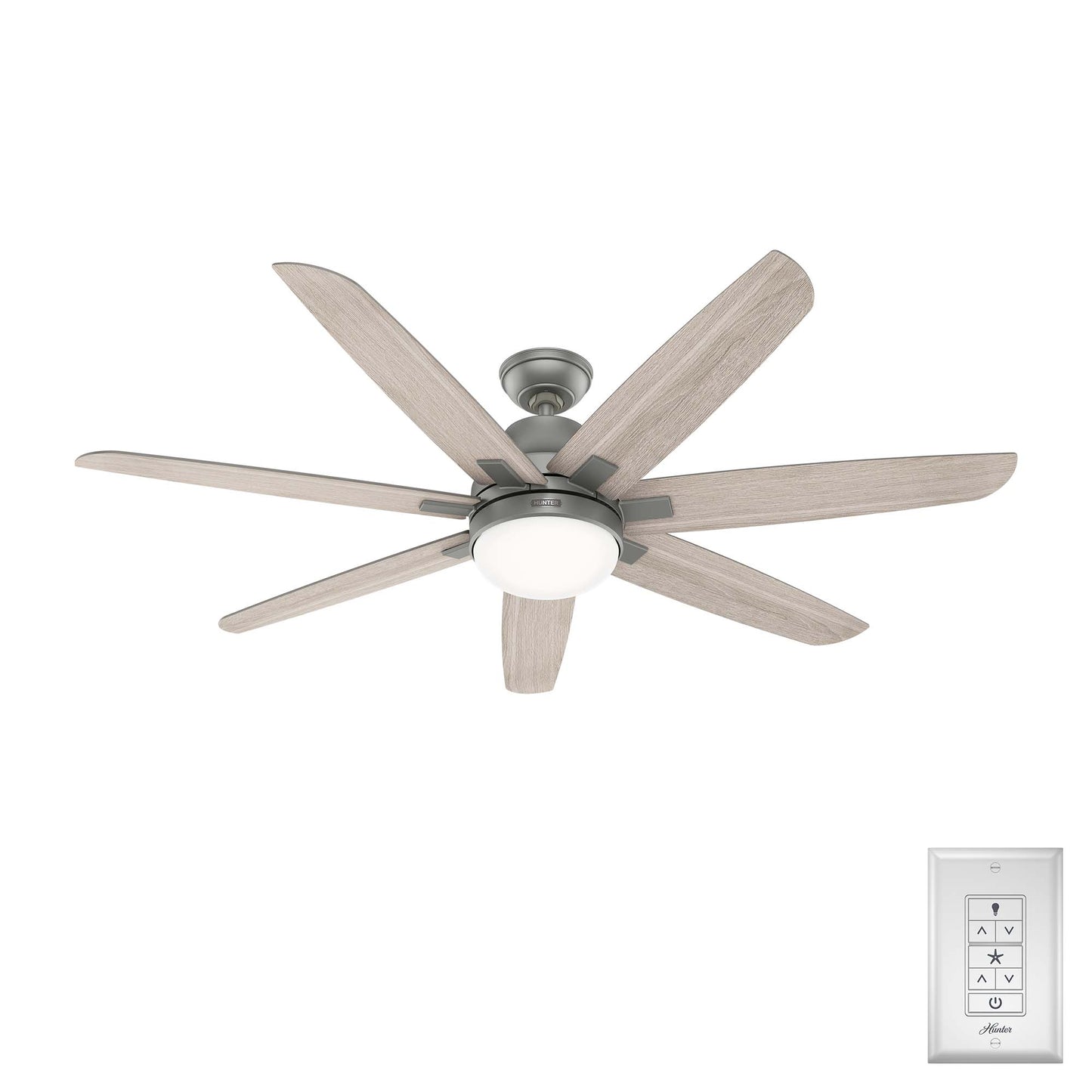 Hunter Wilder 60-in Matte Silver with Light Gray Oak Blades Ceiling Fan With Light ( 7 -Blade ) 5091418