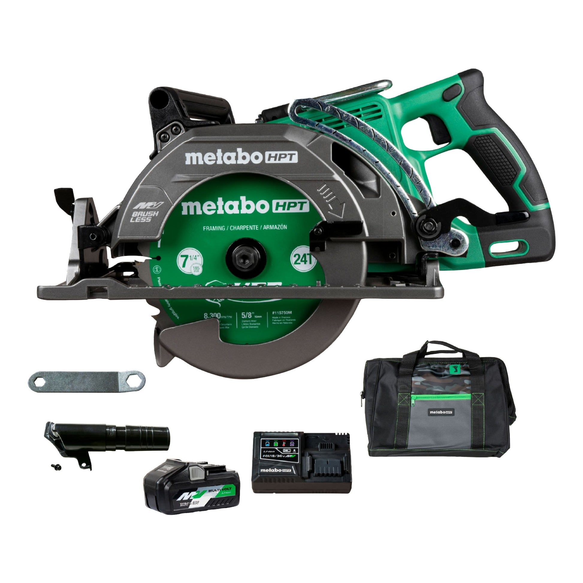 Metabo HPT Multi-Volt 36-volt 4-Amp 7-1/4-in Brushless Hybrid Cordless and Corded Circular Saw (1-Battery & Charger Included) C3607DWAM