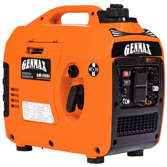 GENMAX Quiet and Portable Gasoline Inverter Generator - Up to 1200 Running Watts, 6.5 Hour Run Time, Lightweight and Fuel Efficient GM1200I