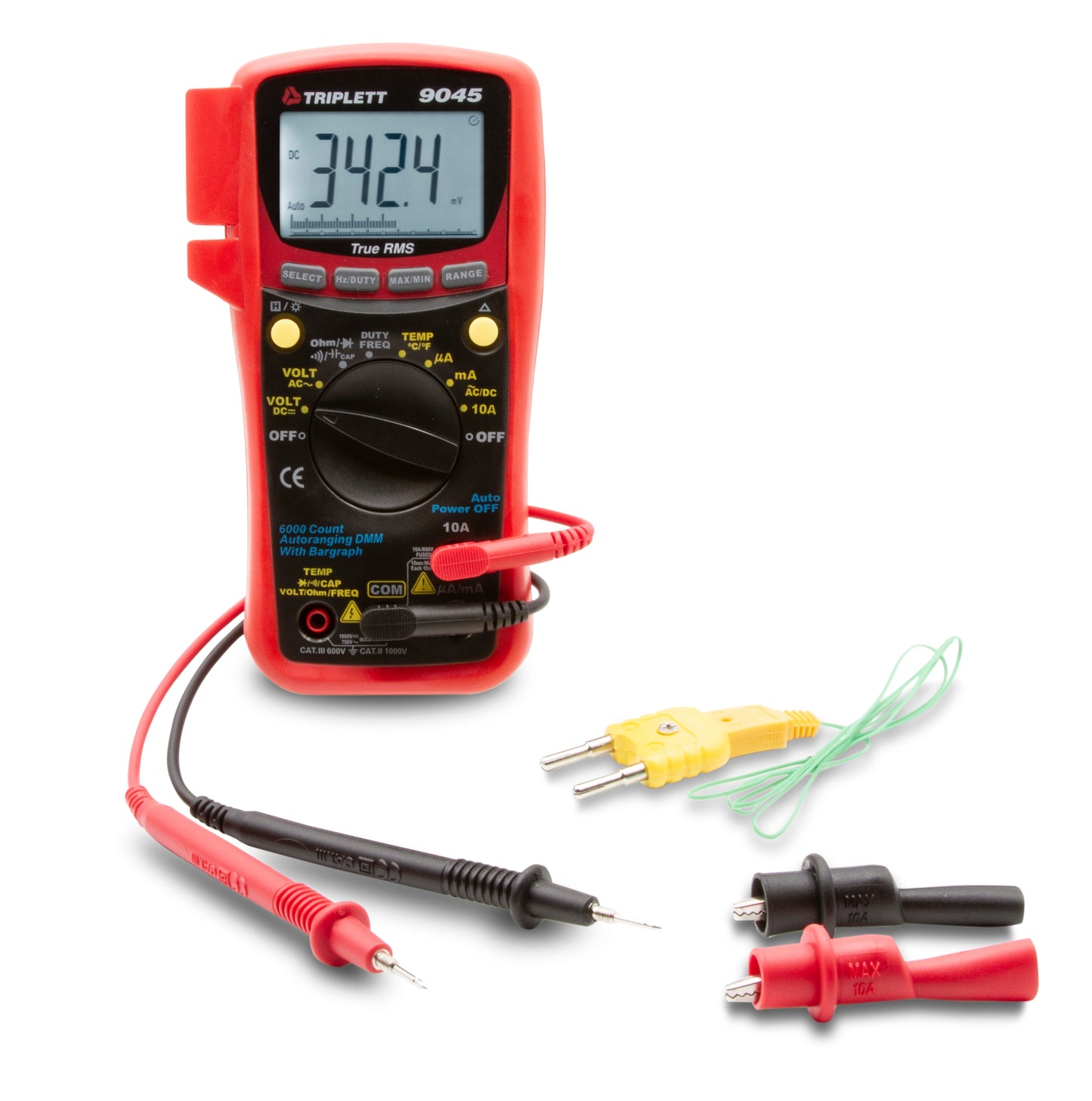 TRIPLETT LCD Multimeter AC/DC 750V/1000V True RMS Red Test Meter 9045