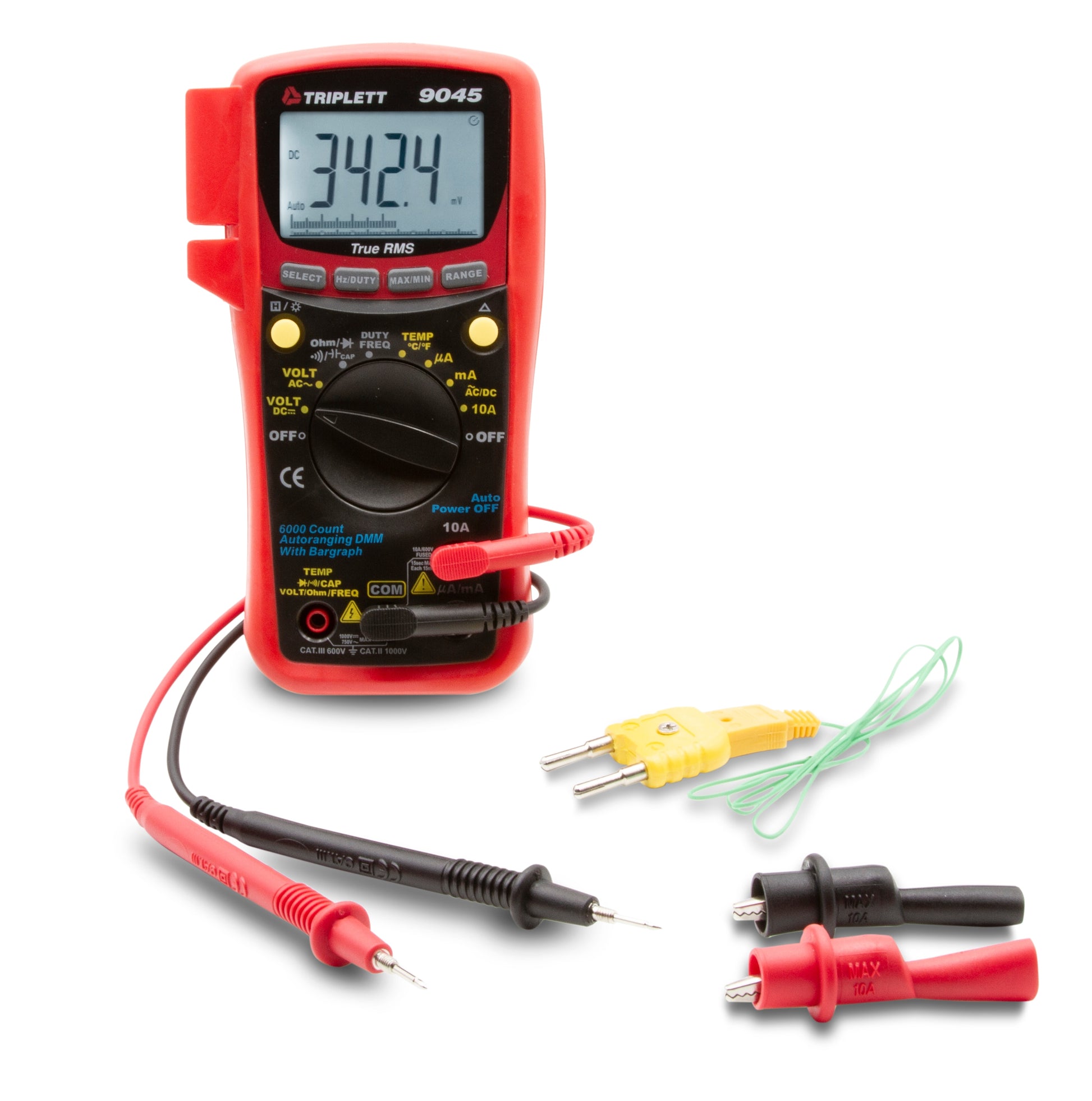 TRIPLETT LCD Multimeter AC/DC 750V/1000V True RMS Red Test Meter 9045
