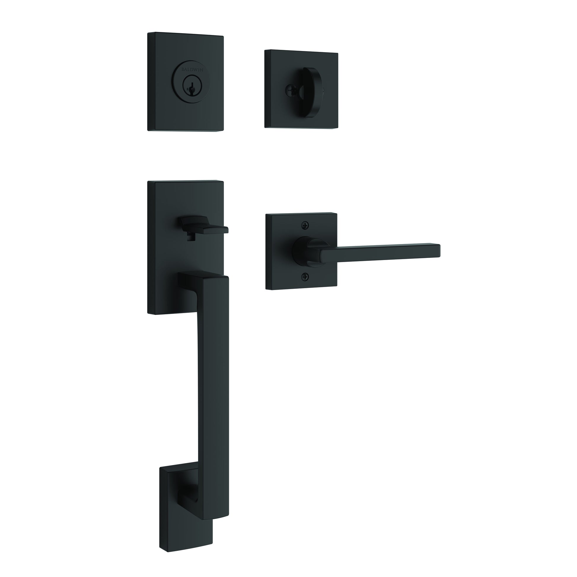 Baldwin Reserve Satin Black Single Deadbolt Keyed Entry Door Handleset with Square Lever SCLAJXSQUCSR190