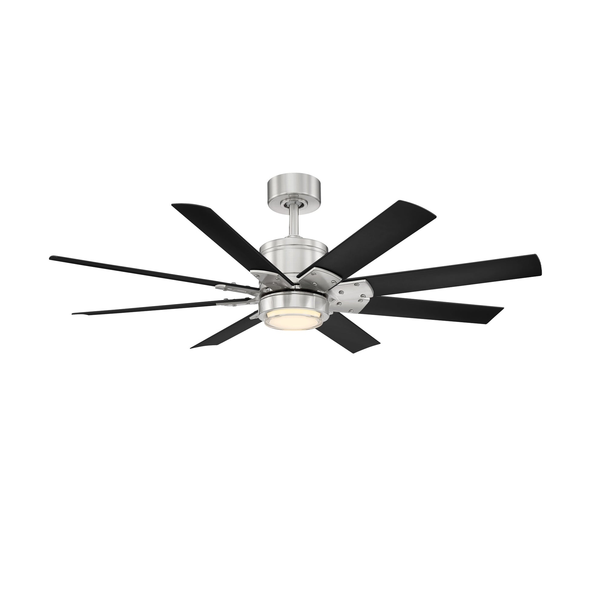 Modern Forms Renegade 52-in Brushed Nickel with Matte Black Blades Integrated LED Indoor/Outdoor Smart Ceiling Fan with Light and Remote (8-Blade) FR-W2001-52L-BN/MB