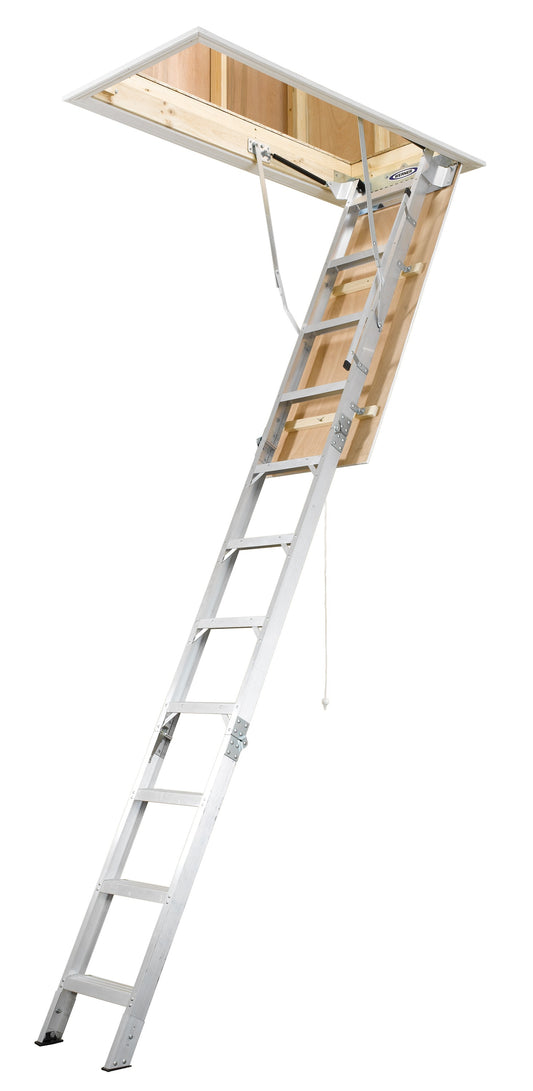 Werner Aluminum Folding Attic Ladder 8-ft to 10-ft (Rough Opening, 25-in x 54-in) with 375-lb Capacity AH2510C