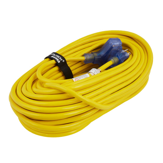 Utilitech Contractor Cord 100-ft 12/3 3-Prong Yellow Outdoor SJTW Heavy Duty Lighted Extension Cord UTP611835
