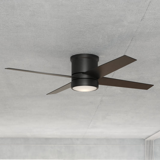 Cascadia Erie 52-in Integrated LED Outdoor Flush Mount Black with Black-Weathered Gray Blades Ceiling Fan With Light - Remote Included ( 4 -Blade )