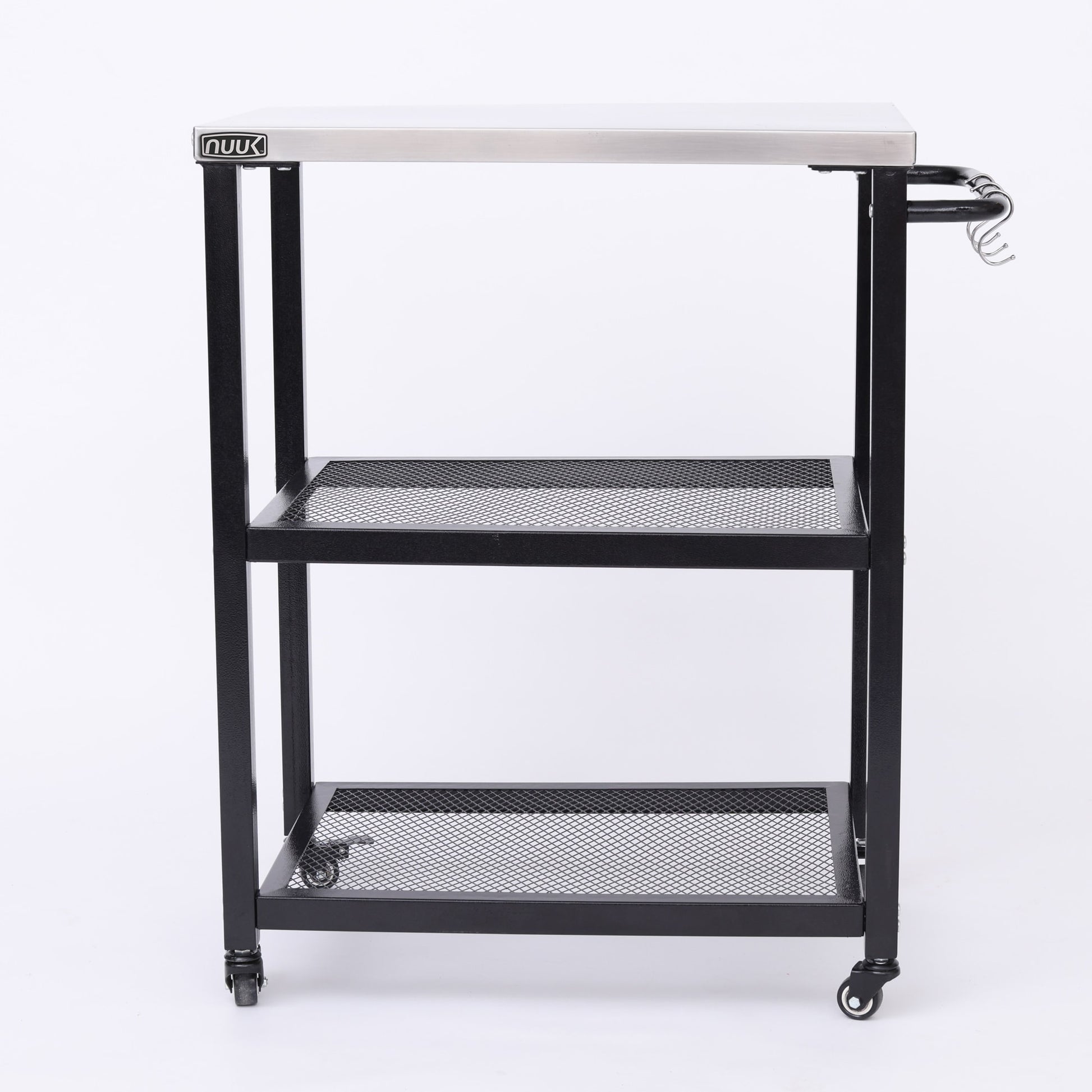 NUUK Steel Shelf Kit - Stainless Steel Top Table, 16-in x 24-in, Heavy Duty Cart with Tube Leg Structure, Mesh Steel Mid Shelf and Bottom Shelf MC420