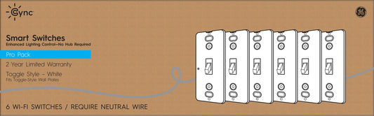 GE Cync Toggle Pro Pack 1.5-amp Single-pole/3-way Smart Toggle Light Switch, White (6-Pack) 93130500
