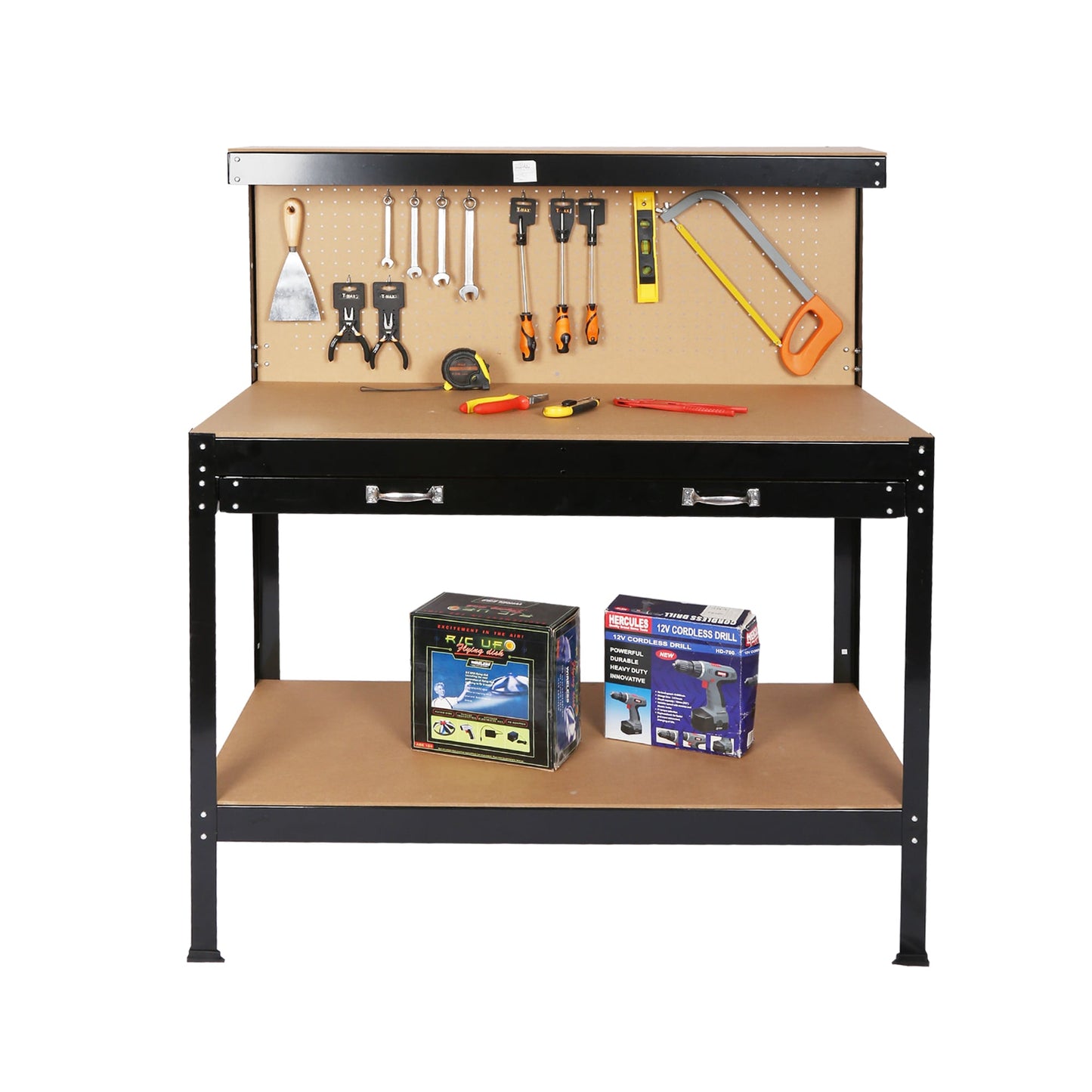 Wrightmaster Wood Workbench with 2 Drawers, 55-in H, 45.3-in W, 21.7-in D, 300 lbs. Load Capacity DOLO0611
