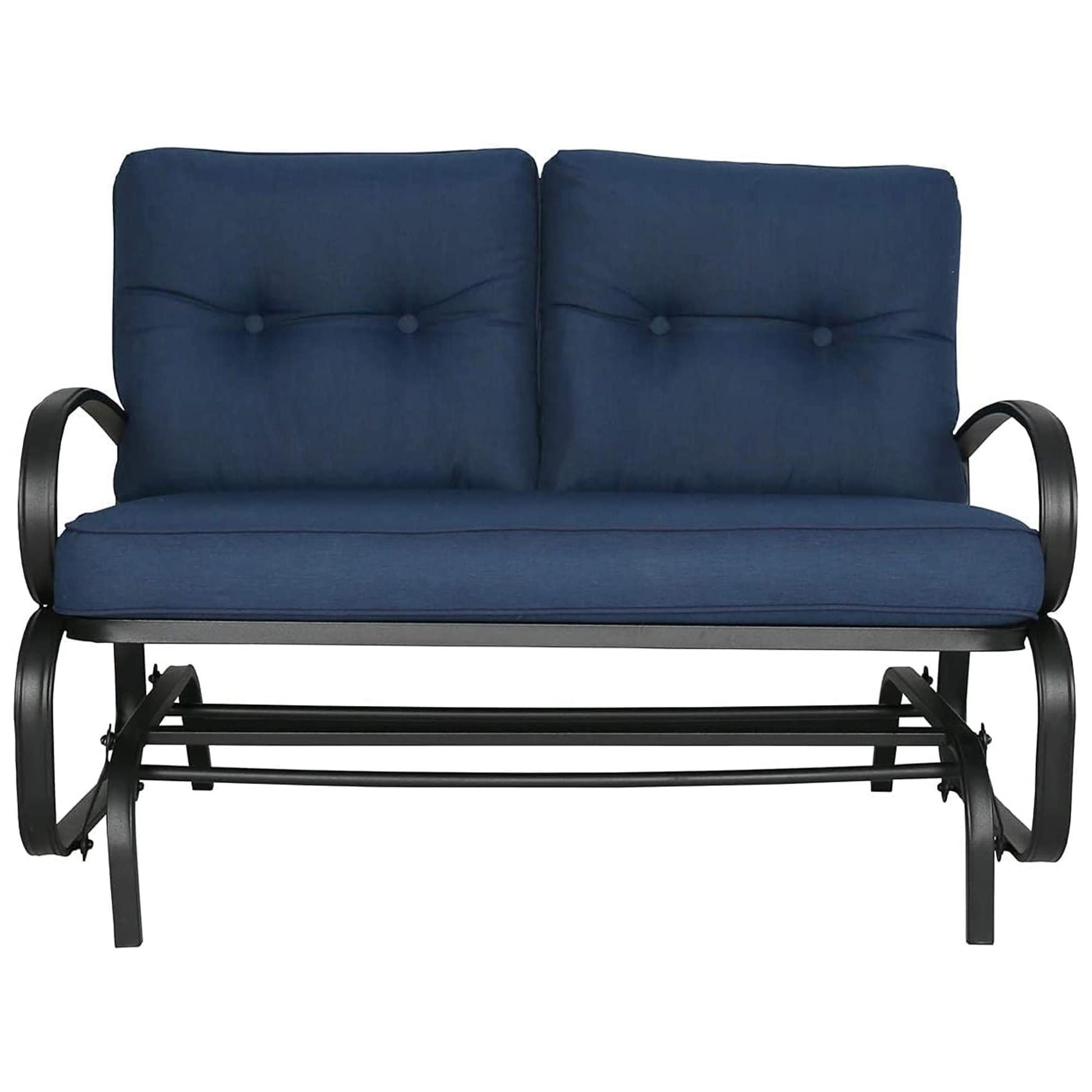 PEAK HOME FURNISHINGS glider chair Black Metal Frame Glider Rocking Chair with Blue olefin Cushioned Seat