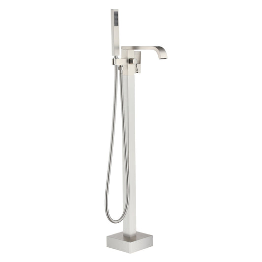 Clihome Brushed Nickel 1-handle Freestanding Mid-arc Bathtub Faucet with Hand Shower ( Valve Included )