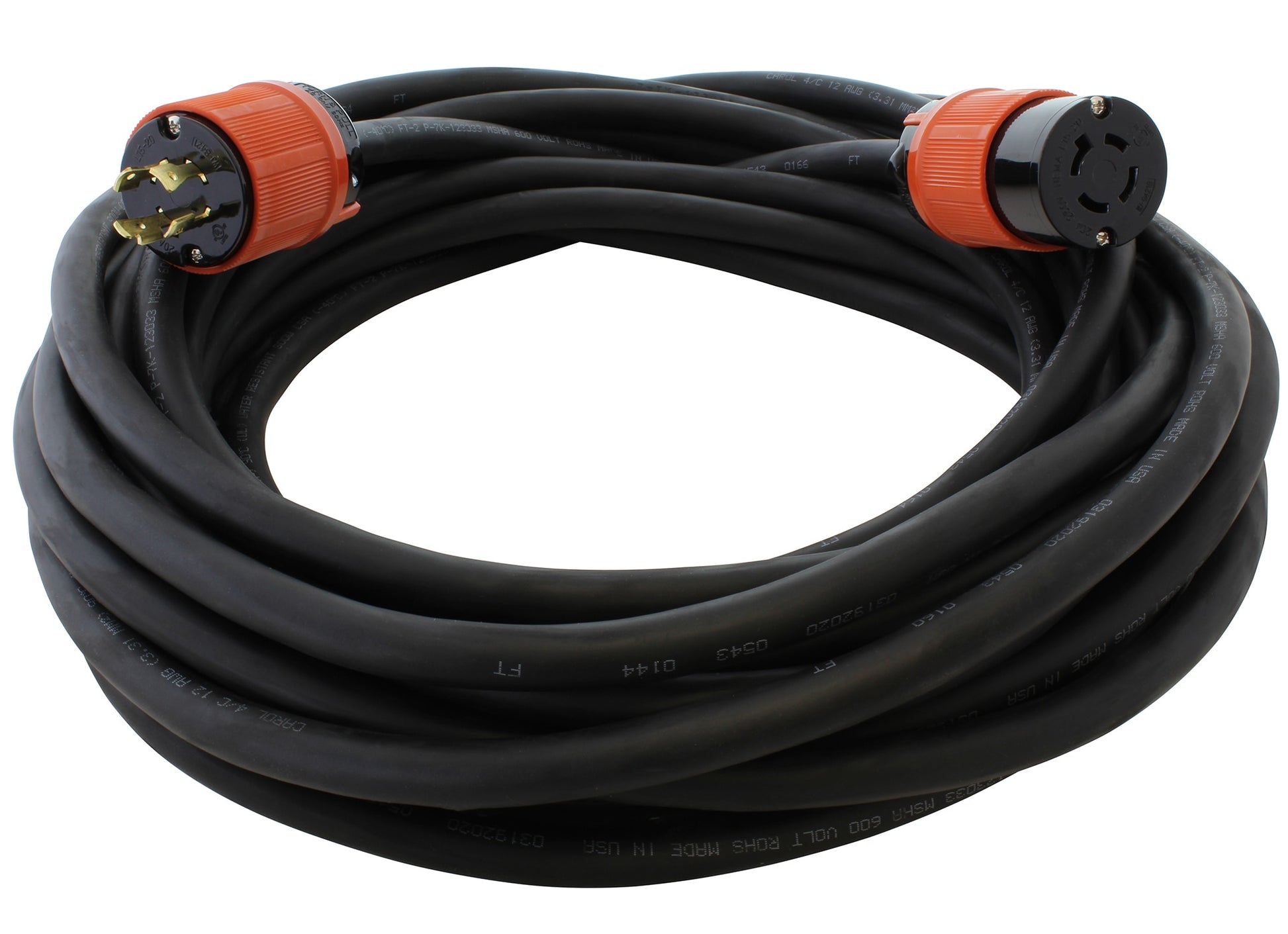 AC WORKS NEMA L15-20 Cord 75-ft 12 / 4 4 Prong Black Indoor/Outdoor SOOW Heavy Duty Locking Extension Cord
