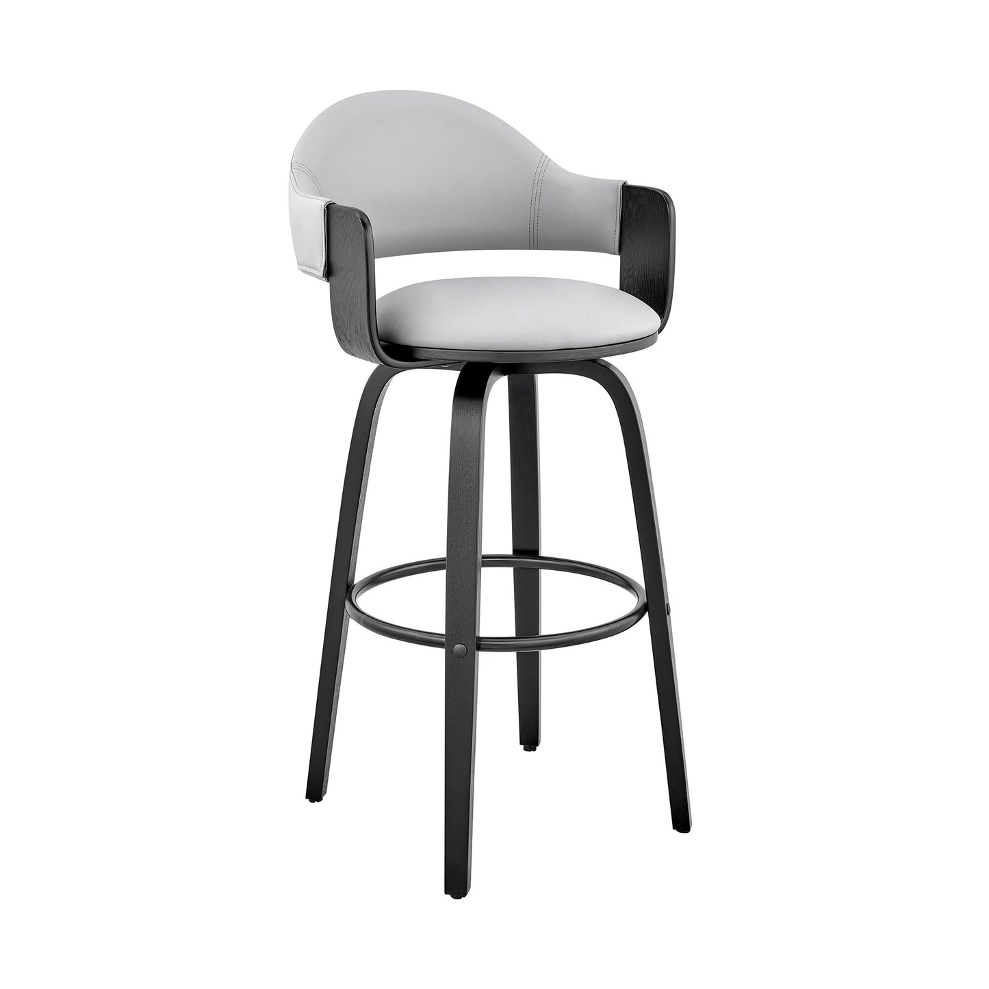 Armen Living Black 26.0-Inches H Counter height Round seat Upholstered Swivel Wood Bar Stool with Arms and Back