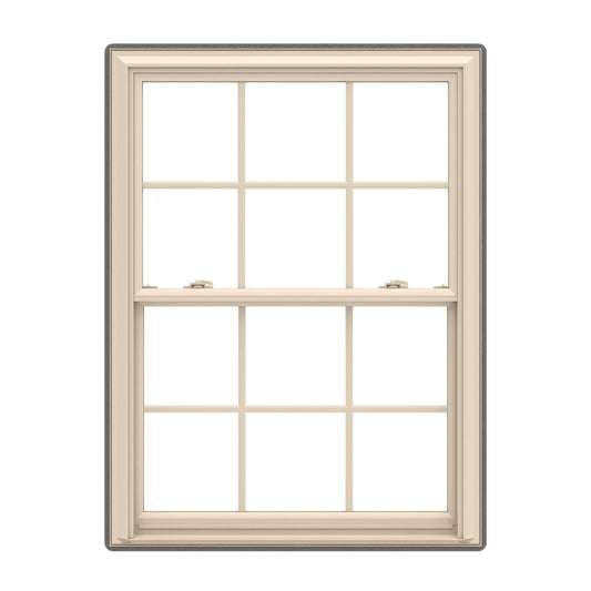 Pella 150 Series 31-1/2-in x 37-1/2-in Almond Almond Vinyl Replacement Double Hung Window Low-E argon Double Pane Glass with Grids (Full Screen Included)