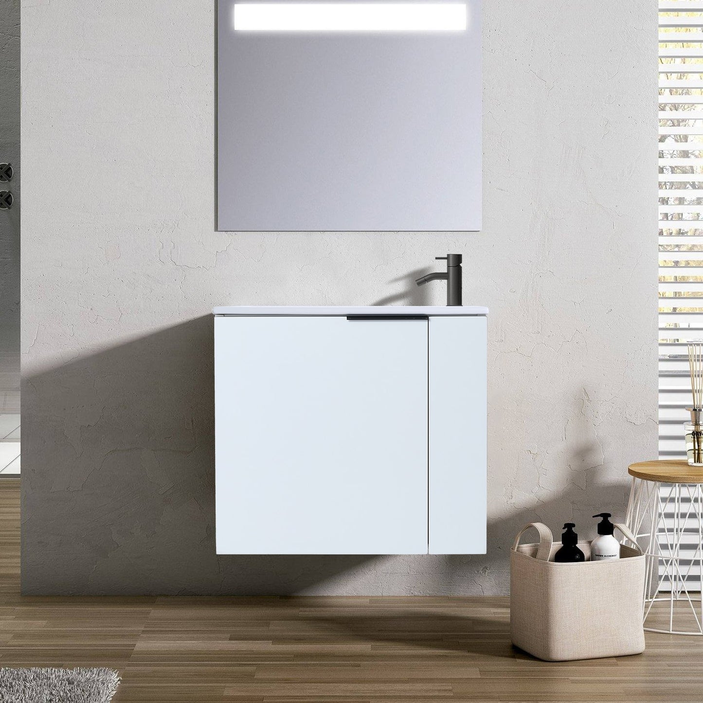 Forclover Floating Soft-Closing 22-in White Single Sink Floating Bathroom Vanity with White Ceramic Top