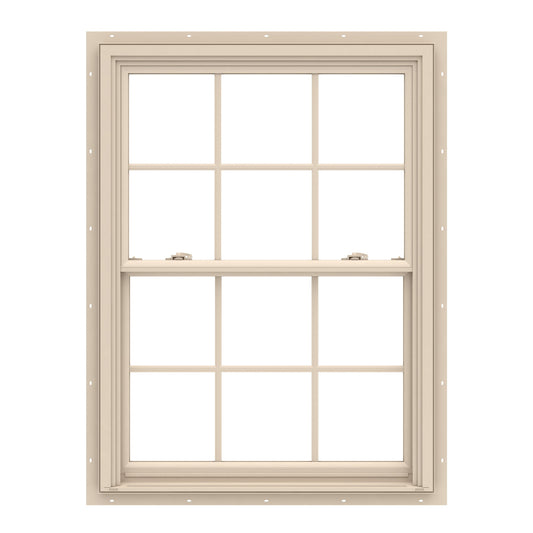 Pella 150 Series 31-1/2-in x 45-1/2-in Almond Almond Vinyl New construction Double Hung Window Low-E argon Double Pane Glass with Grids (Full Screen Included)